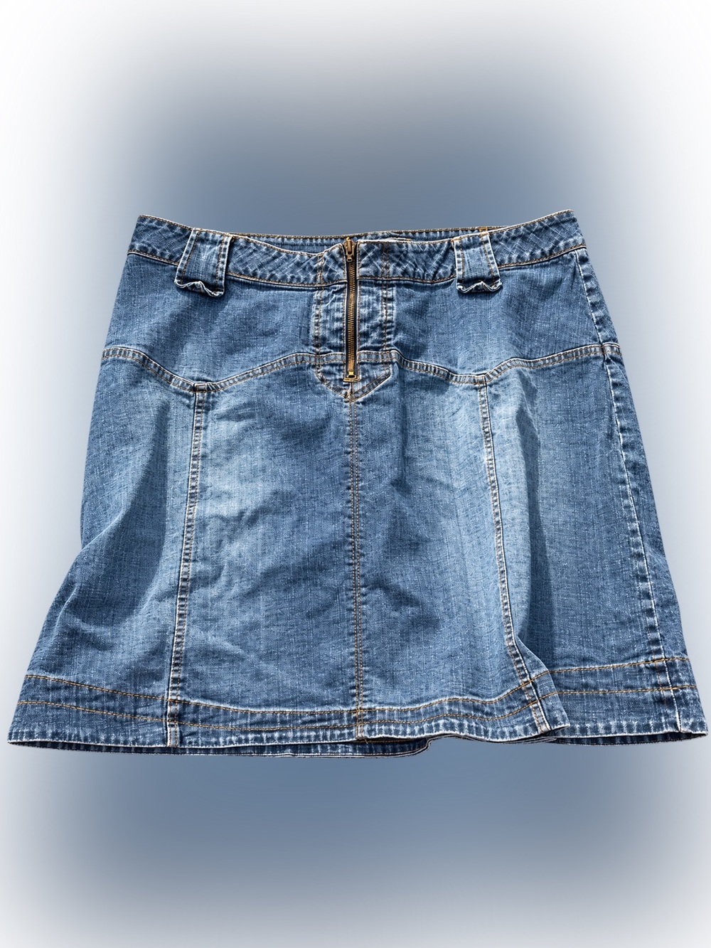Route 66 Denim Mini Skirt with Front Zip